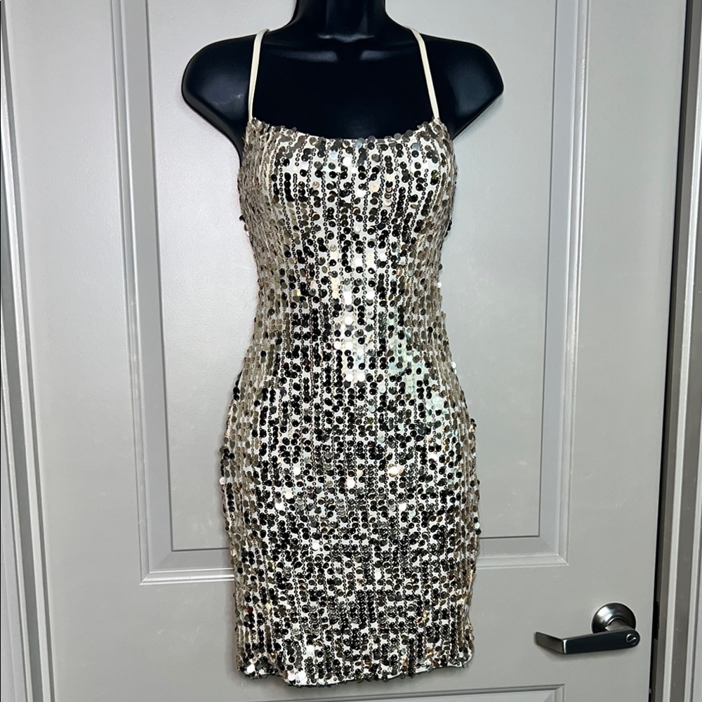 Gold/Tan Sequin Bodycon Mini Dress